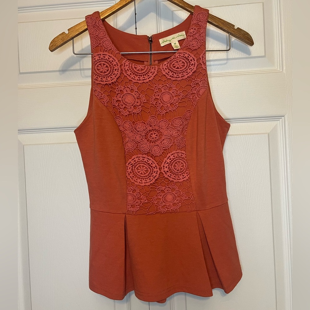 staring at stars Urban Outfitters Pink Peplum Crochet Sheath Zipper Size M